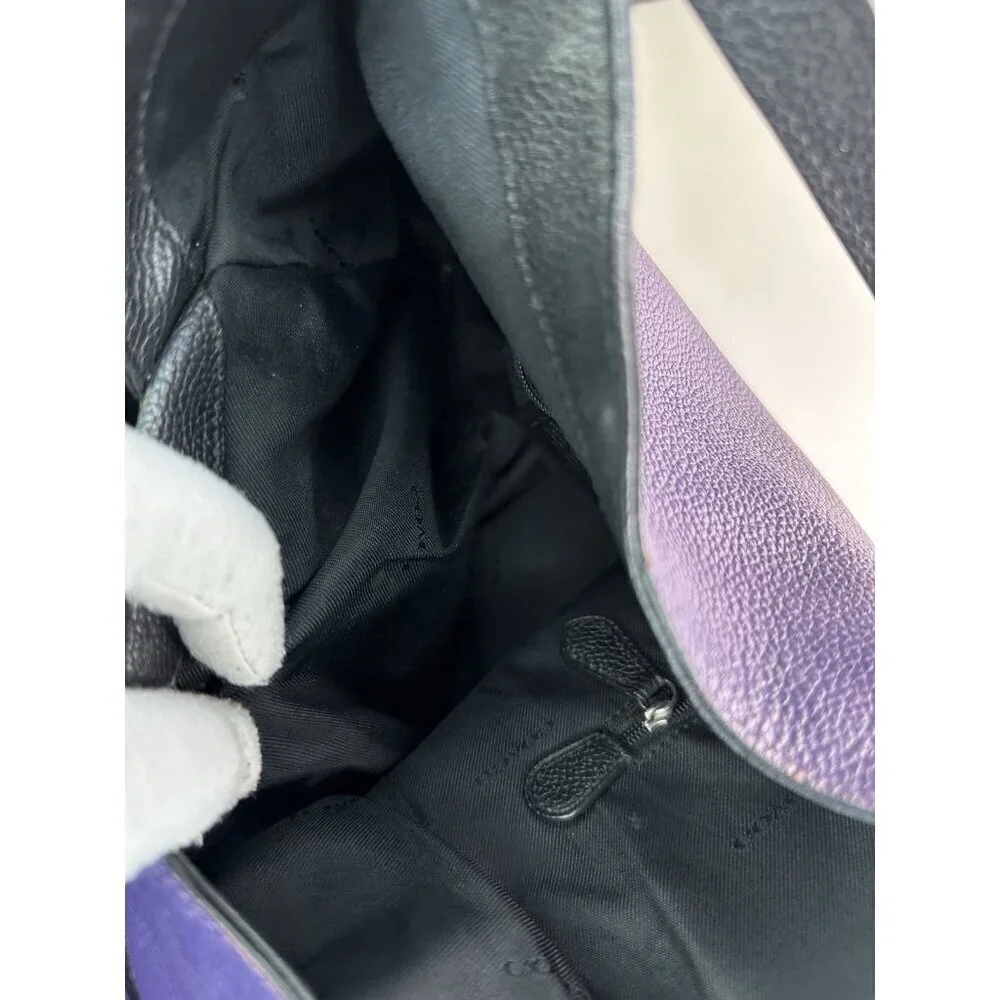 Vtg Coach Turnlock Edie Dark Purple Pebble Leather Shoulder Bag